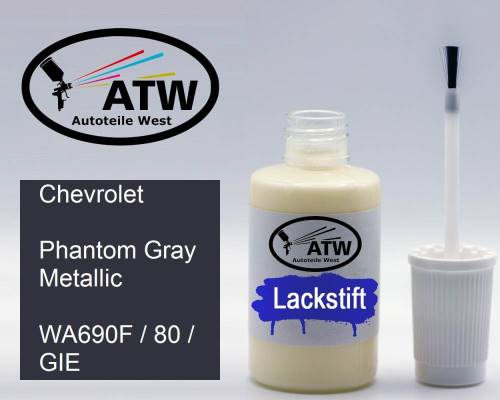 Chevrolet, Phantom Gray Metallic, WA690F / 80 / GIE: 20ml Lackstift, von ATW Autoteile West.